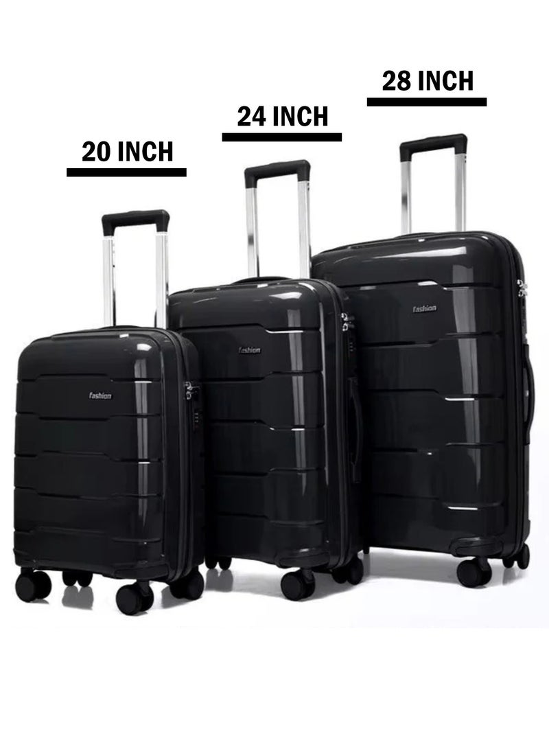 Yuwell 3-Piece Luggage Sets 20/24/28 inch Hard Shell ABS + PP Sheet, Anti Theft Zip Expandable Design, Spinner Wheels, Luggage Bag 3 Piece Suitcase Set Multidirectional Wheels Travel Bags Scratch-Resistant Surface Trolley Bag Luggage Black - Image 2
